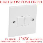 2 Gang 2 Way Light Switch Double Twin White 2G Plastic and Fixing Screws Fitting