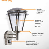 OUTDOOR SECUIRTY LIGHT, WITH MOTION SENSOR & VERY UNIQUE BRUSHED STAINLESS IP44 RATED A+++ RATED