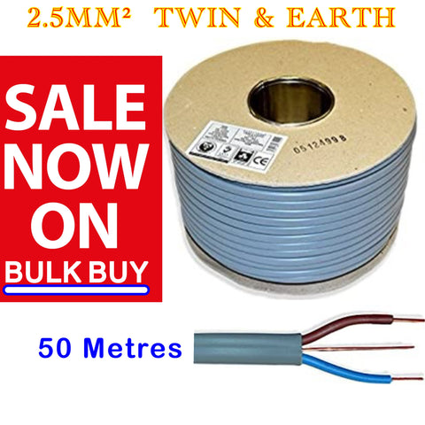 TWIN & EARTH CABLE (6242Y) GREY 2.5MM2 X 50M DRUM