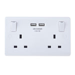 USB Electrical 2 Gang Twin Double Switched Wall Socket