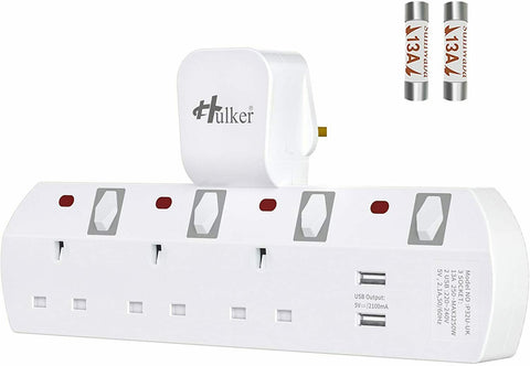 Multi Plug Extension Sockets with 2 USB Ports, 3 UK Sockets, Surge Protection